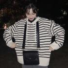 Hooded Oversize Striped Knit Sweater As Shown In Figure - One Size