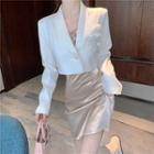 Spaghetti Strap Silky A-line Dress / Cropped Blazer