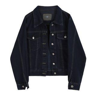 Button Denim Jacket Dark Blue - One Size