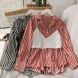 Set: Striped Long Shirt + Sequined Cami