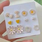 6 Pair Set: Shell / Flower / Heart Alloy Earring (assorted Designs) Set Of 6 Pairs - 0859a - Earring - White & Yellow - One Size
