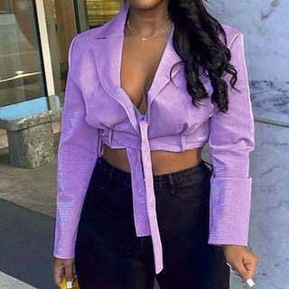 Cropped Tie-front One-button Blazer