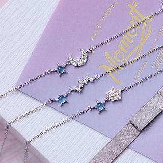 925 Sterling Silver Rhinestone Moon / Star Bracelet (various Designs)