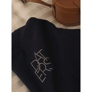 Letter-printed Oversized Sweatshirt Navy Blue - One Size