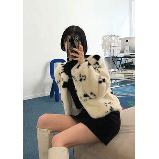 Animal Pattern Eco-fur Jacket Black - One Size