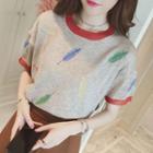 Embroidered Short-sleeve Knit Sweater