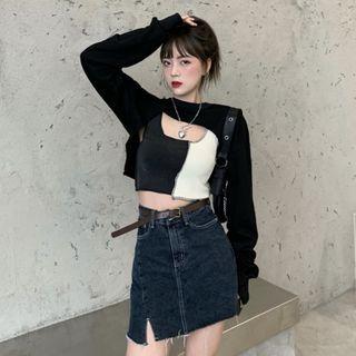 Long-sleeve Crop Top / Two-tone Tank Top