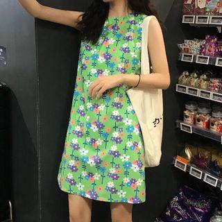 Flower Print Sleeveless Shift Dress