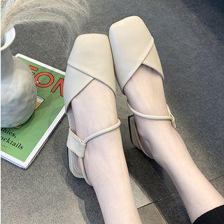 Square-toe Faux Leather Low Heel Sandals
