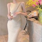 Spaghetti Strap Knit Sheath Dress White - One Size