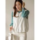 Faux-pearl Zip-up Faux-fur Vest
