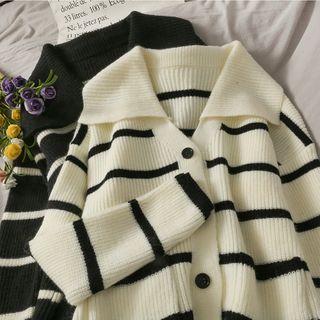 Collared Striped Button-down Sweater