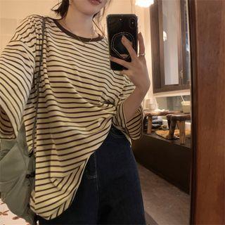 Elbow Sleeve Striped Oversized T-shirt