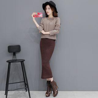 Set: Sweater + Midi Knit Skirt