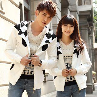 Couple Matching Checked Zip Jacket
