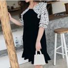 3/4-sleeve Patterned Chiffon Paneled Knit Dress