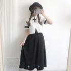 Short-sleeve Cross Print T-shirt / Mesh Midi Skirt / Mini Skirt