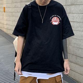 Elbow-sleeve Motor Print T-shirt