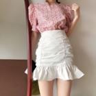 Ruffle Hem Ruched Mini Pencil Skirt
