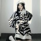 Round Neck Zebra Print Sweater Zebra - Black & White - One Size