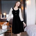 Long-sleeve Ruffled Dotted Mesh A-line Dress