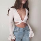 Bell-sleeve Tied Cropped Top