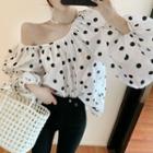 One-shoulder Dotted Blouse Dots - Black & White - One Size