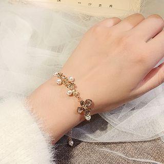 Flower Faux-pearl Bracelet Gold - One Size