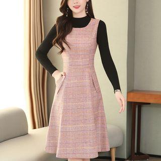 Plaid Sleeveless Dress / Long-sleeve Top / Set