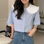 Short-sleeve Striped Cropped Blouse