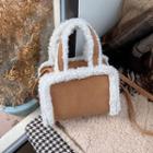 Fleece Trim Faux Leather Mini Crossbody Bag Brown - One Size