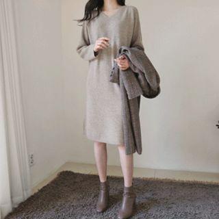 Wool Blend Slit-hem Knit Dress