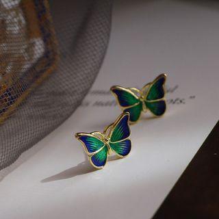 Cloisonne Butterfly Earring 1 Pair - Blue & Green - One Size