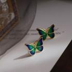 Cloisonne Butterfly Earring 1 Pair - Blue & Green - One Size