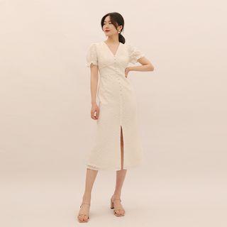 Short-sleeve Button-up Midi Dress