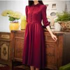 Plain Elbow-sleeve A-line Dress