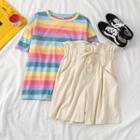 Short Sleeve Rainbow Stripe T-shirt / Paperbag Waist Shorts