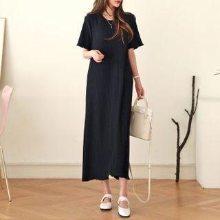 Round-neck Pleated Long T-shirt Dress