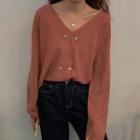 Double-breasted V-neck Long-sleeve Knit Top