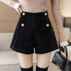 Long-sleeve Turtleneck Knit Top / High-waist Wide Leg Shorts