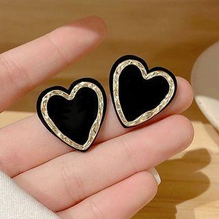 Heart Stud Earring 1 Pair - Black - One Size