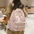 Checkerboard Buckled Nylon Backpack / Bag Charm / Set
