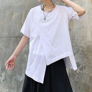 Elbow-sleeve Irregular Hem T-shirt