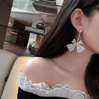 Rhinestone Bow Drop Earring 1 Pcs - As Shown In Figure - One Size