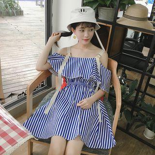 Pinstripe Open Shoulder Minidress
