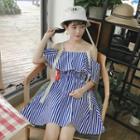 Pinstripe Open Shoulder Minidress