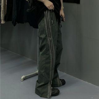 Contrast Trim Zipped Straight Leg Pants
