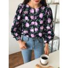 Puff-sleeve Floral Cotton Blouse