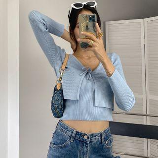 Set: Knit Camisole Top + Cropped Tie-front Cardigan
