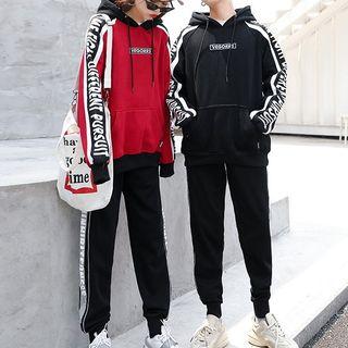 Couple Matching Contrast-trim Lettering Hoodie/ Sweatpants